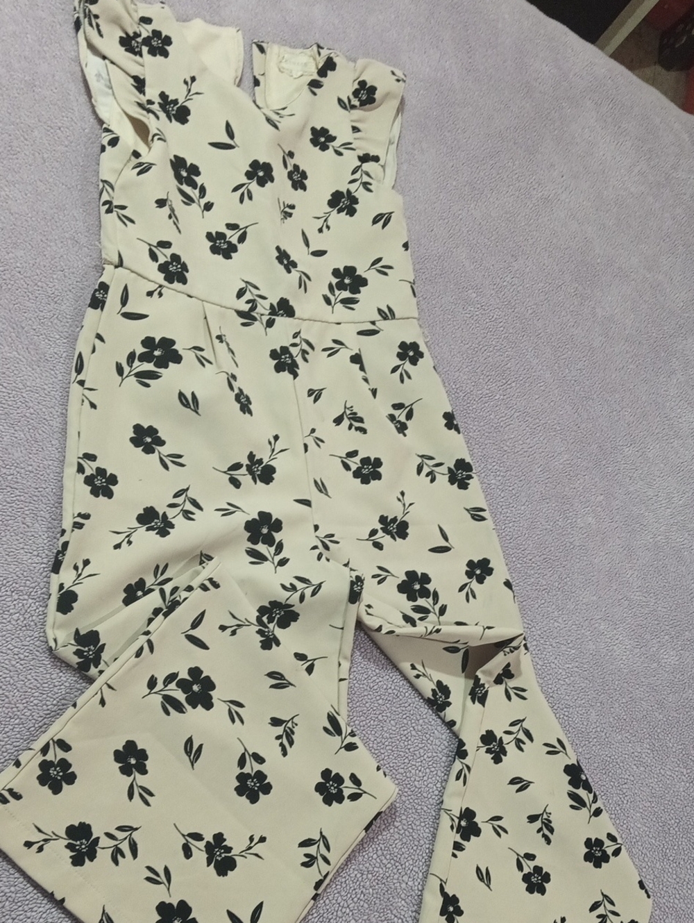 btween Cream Jumpsuit with Black Floral Print